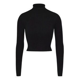 ETERNE CROPPED FITTED TURTLENECK TOP BLACK XS NWT